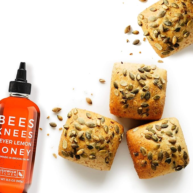 Bees Knees Meyer Lemon Honey, 12.5 oz, Pure Honey with Citrus, Gluten Free, Paleo Friendly Wildflower Natural Honey for Tea, Cooking, Food Gifts, Unique Gifts