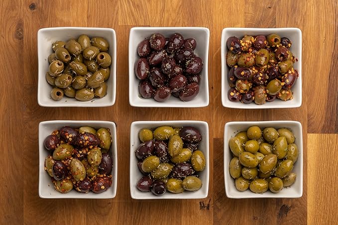 Pack of 4 Variety Mix Olives in Vacuum, 2 Greek Olive Varieties with 4 flavors, Freshly Sealed Olives with Extra Virgin Oil 4X200g