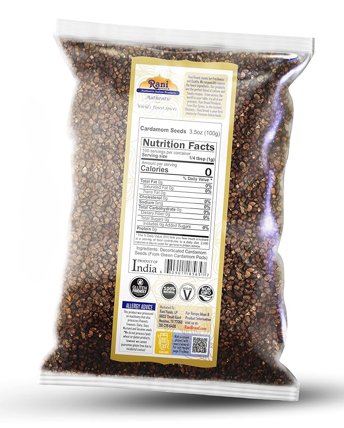 Rani Cardamom (Elachi) Decorticated Seeds Indian Spice 3.5oz (100g) ~ All Natural | Vegan | Gluten Friendly | NON-GMO | Kosher | Indian Origin