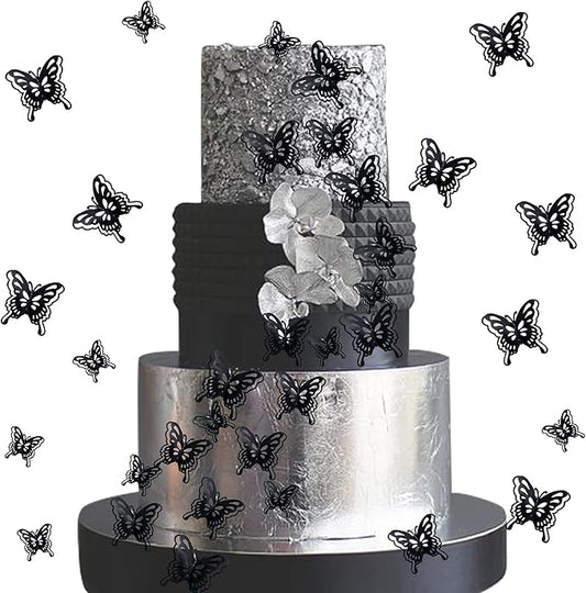 40 PCS Black Lively 3D Butterfly Cupcake Toppers Hollow Art Butterfly Cake Topper Decorations for Baby Shower Wedding Anniversary Kids Birthday Party Supplies Mixed Size