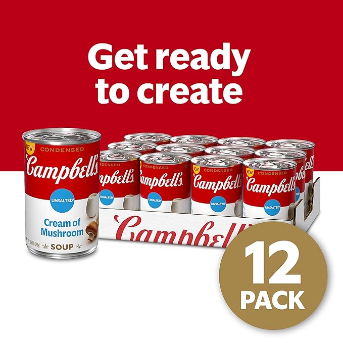 Campbell?™s Condensed Unsalted Cream of Mushroom Soup, 10.5 Ounce Can (Pack of 12), brand is Campbell''s