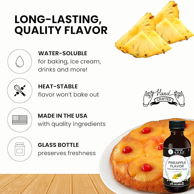 Natural Pineapple Extract - 2 oz - Water-Soluble - By Harvest Moon Delights - Pineapple Extract for Baking, Ice Cream, Drinks, and Candy - Flavoring, Flavor, Sugar-Free,