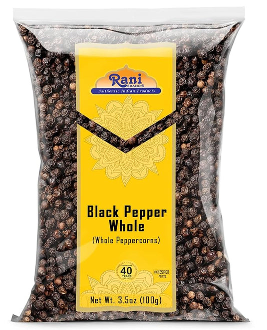 Rani Black Pepper Whole (Peppercorns), Premium MG-1 Grade 3.5oz (100g) ~ All Natural | Gluten Friendly | Non-GMO | Kosher | Product of Vietnam | Perfect size for Grinders!