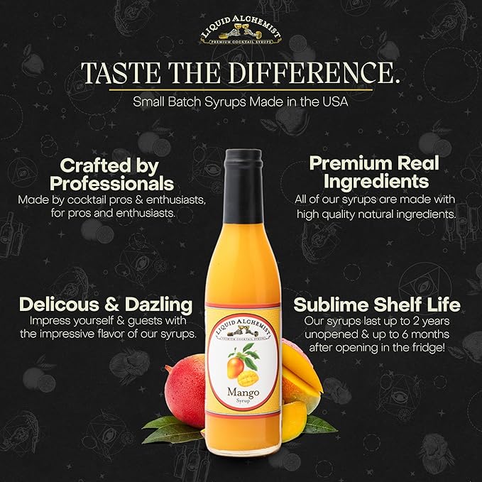 Liquid Alchemist Mango Syrup for Drinks - Real Ingredients Make our Mango Puree for Cocktails the Perfect Margarita Mix - Our Tropical Flavoring Syrup is Non-GMO & Vegan (12.7 oz)