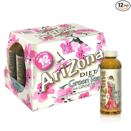 AriZona Diet Green Tea with Ginseng - 16 Fl Oz (Pack of 12)
