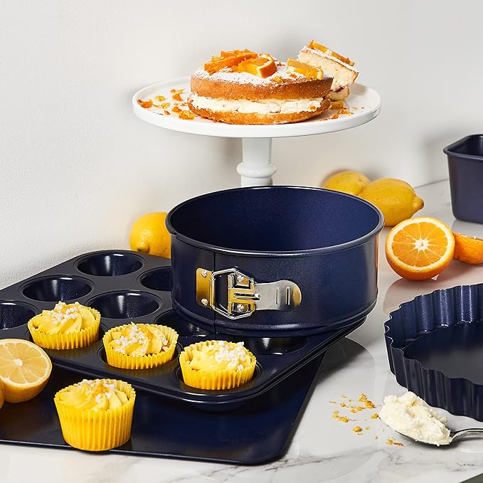 Zyliss E980206 Non-Stick Roasting Tin with Rack, Carbon Steel, Dark Blue, Roast Pan/Baking Trays for Oven/Bakeware Tray, Dishwasher Safe