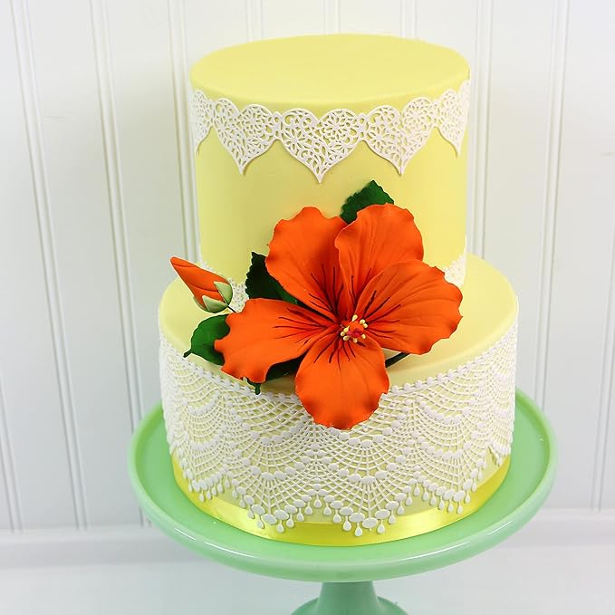 Global Sugar Art Hibiscus Sugar Cake Flowers Spray, Orange Hawaiian Cake Flower Large, 1 Count by Chef Alan Tetreault