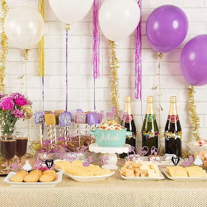 30 PCS Bride to Be Cupcake Toppers Glitter Miss to Mrs I Do Love Heart Ring Cupcake Picks Wedding Bridal Shower Cake Decorations for Wedding Engagement Bachelorette Party Supplies Purple
