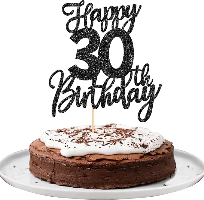 1 PCS Happy 30th Birthday Cake Topper Glitter Cheers to 30 Years Birthday Cake Pick Thirty Hello 30 Fabulous Cake Decoration for Happy 30th Birthday Anniversary Party Decorations Supplies Black