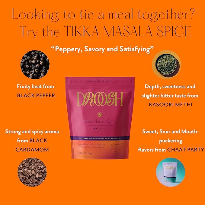 Droosh Tikka Masala Spice Mix, Indian Spices, Sweet and Savory, Tikka Masala Powder for Sandwiches, Snacks, Fruit & Cooking (1.7 ounce)