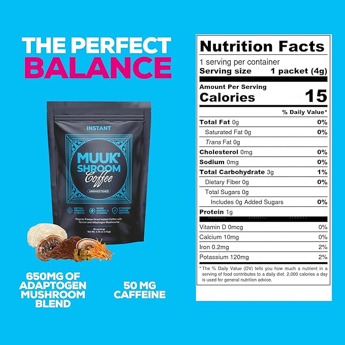 MUUK' SPICED COFFEE | Organic Mushroom Coffee | Cacao, Cinnamon & Cardamom | Adaptogen Mushroom Blend | Better Focus, More Energy and Stronger Immune Defense | 4.7oz (135g) 30 Servings