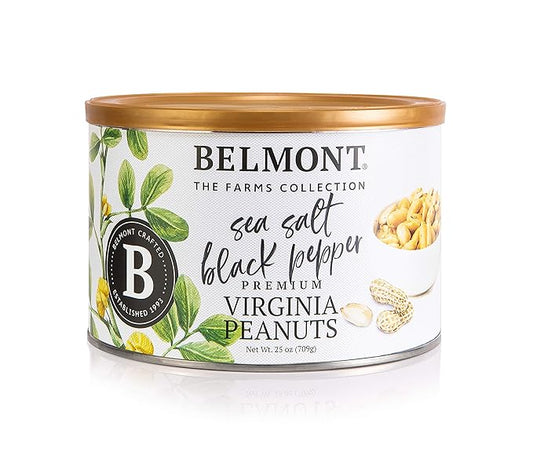 Belmont Peanuts Gourmet Sea Salt and Black Pepper Flavored Virginia Peanuts, 25 oz (1 Pack) ??Only 4 Simple Ingredients, No Preservatives, 7g Protein ??Salty, Peppery, Crunchy, Hand Seasoned Snack