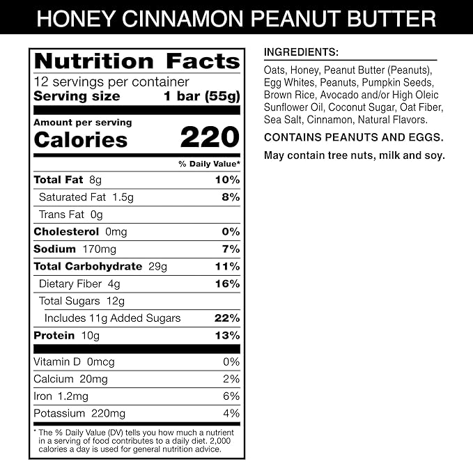 RXBAR Nut Butter and Oat Protein Bars, Protein Snacks, Snack Bars, Honey Cinnamon Peanut Butter, 23.2oz Box (12 Bars)
