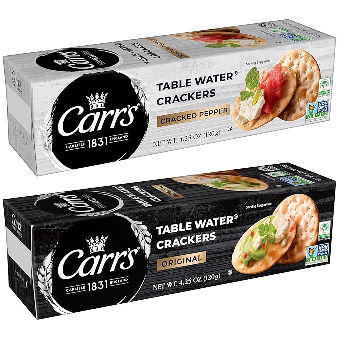 Carr's Table Water Crackers, Baked Snack Crackers, Party Snacks, 2 Flavor Variety Pack (4 Boxes)