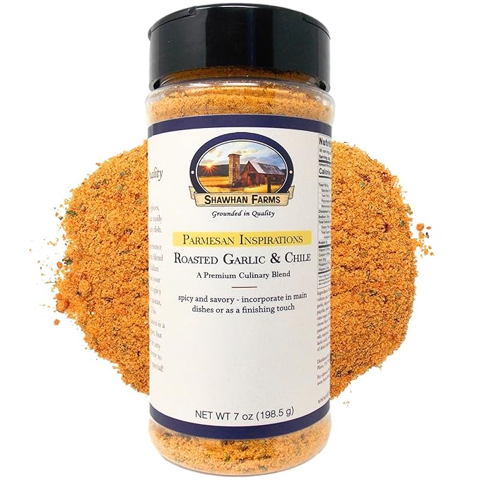 Shawhan Farms Gourmet Parmesan Inspirations Imported Calabrian Chile Roasted Garlic Seasoning Topper Finishing Blend - 7 Oz