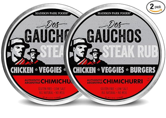 2-Dos Gauchos Argentinian Steak Rub ??Authentic Chimichurri Dry Spice Blend and Marinade Mix for Grilling, Smoking, Roasting ??All-Natural, Gluten-Free, Keto, Sugar-Free, Low Sodium, No MSG, 2.75 Ounce Spice Tin