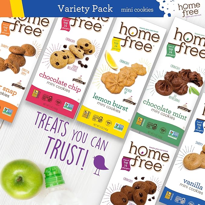 Homefree Treats — Vegan Cookies Variety Pack – Allergy Safe School Snacks – Peanut Free, Gluten Free, Egg Free, Dairy Free – Yummy Crunchy Cookie Assortment, Kosher Pareve (6 Count)