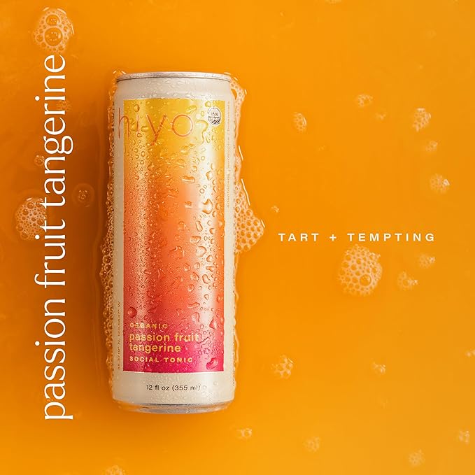 Hiyo Organic Social Tonic- Passion Fruit Tangerine, 12 Pack ??N.A. Functional Seltzer, Sparkling Water Crafted with Organic Adaptogens, Nootropics, & Botanicals