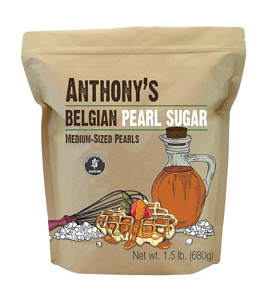 Anthony's Belgian Pearl Sugar, 1.5 lb, Batch Tested and Verified Gluten Free, Medium Sized Pearls
