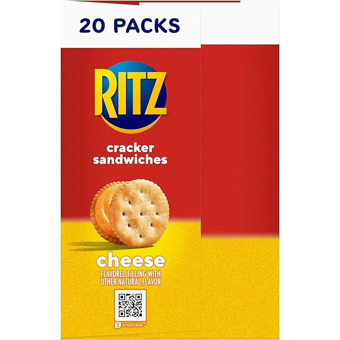 RITZ Cheese Sandwich Crackers, Lunch Snacks, 20 Snack Packs (6 Crackers Per Pack)