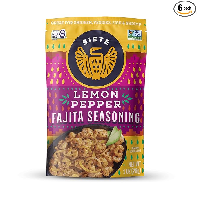 Lemon Pepper Fajita Seasoning Mix | Seasoning for Chicken, Pork, Shrimp, and Veggies| Gluten Free | Vegan | Non GMO | 6 Packets (42 Servings)