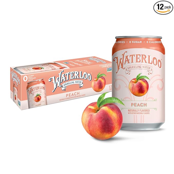 Waterloo Sparkling Water, Peach Naturally Flavored, 12 Fl Oz Cans (Pack of 12) – Zero Calories and Zero Sugar or Sweeteners
