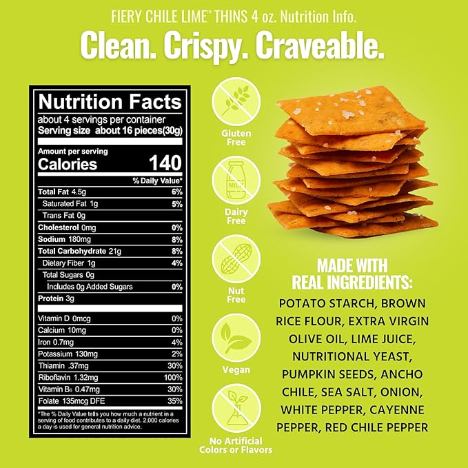 Every Body Eat Snack Thins, Allergen Friendly, Vegan, Gluten Free and Dairy Free (6 Count, Fiery Chile Lime)