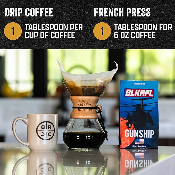 Black Rifle Coffee Company Ground Coffee Light Roast - Roasted Blend Made from Pure Arabica Beans - Colombian & Brazilian Beans - Veteran Founded & American Made (Gunship Roast, 12oz Bag)
