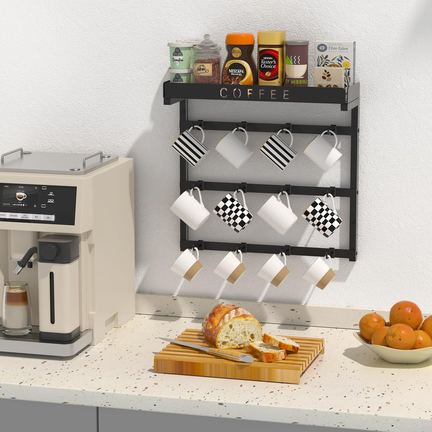 ZDDLOINP Coffee Mug Holder Wall Mounted with 12 Movable Hooks