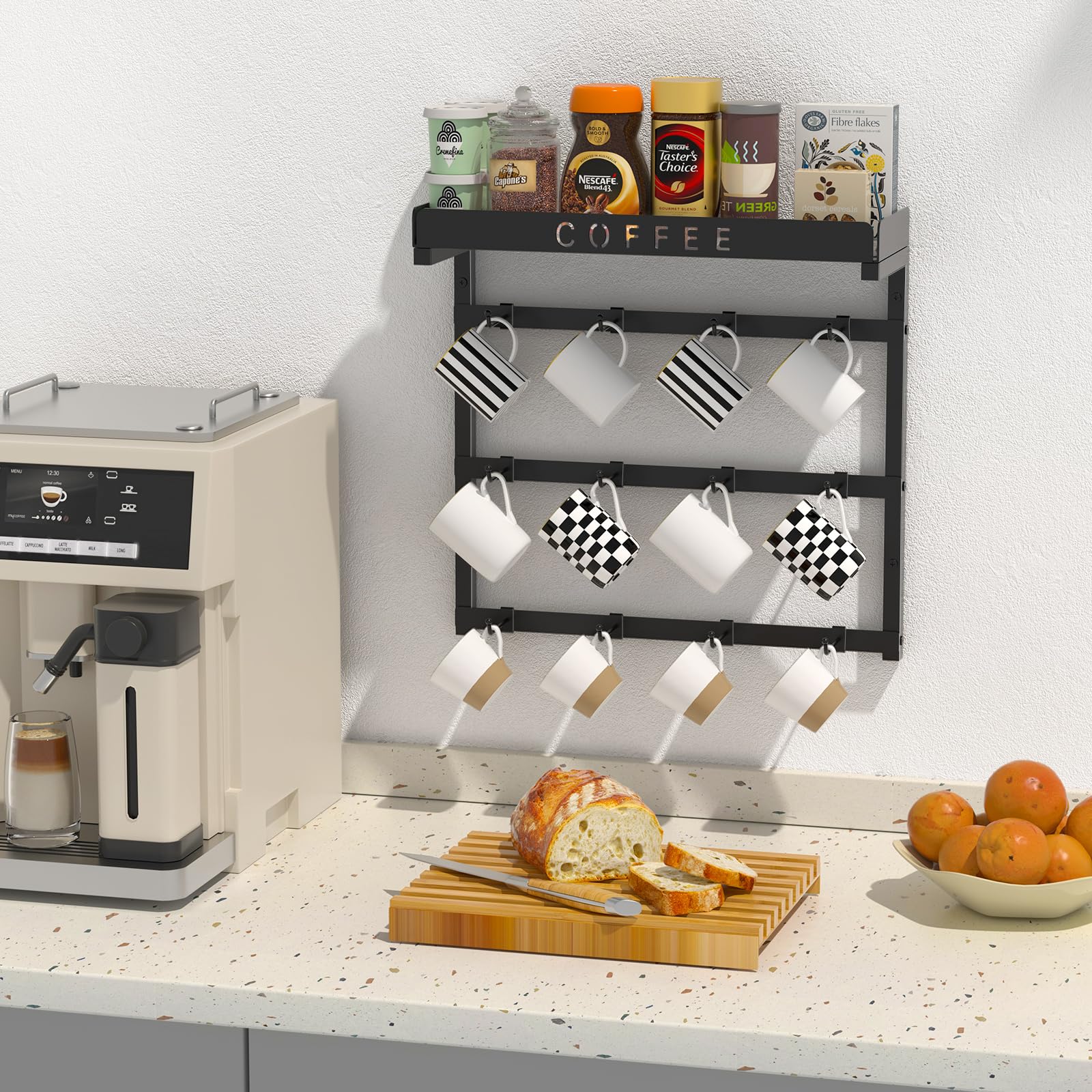 ZDDLOINP Coffee Mug Holder Wall Mounted with 12 Movable Hooks