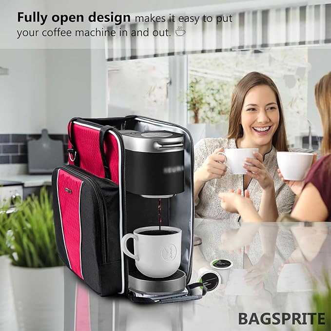 BAGSPRITE Travel Coffee Maker Bag for Keurig K-Slim, Single Serve Coffee Brewer Carrying Case, Portable Travel Coffee Maker Storage Case with Pockets for K-Cup Pods (Full Open Design Patent Pending)
