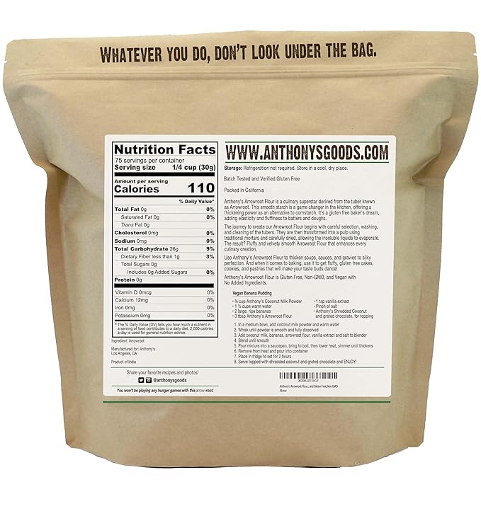 Anthony's Premium Arrowroot Flour, 5 lb, Fine Powder, Gluten Free, Non GMO, Cornstarch Alternative