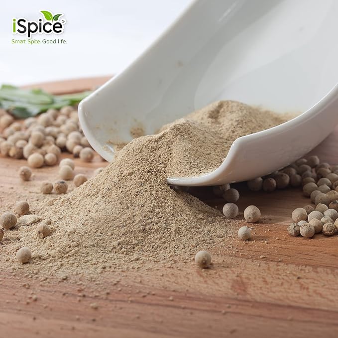 iSpice Ground White Peppers Spices and Seasonings For Cooking, 5.6 Ounce White Peppercorns Seasoning, Fine Ground And Gluten Free Ground pepper white Seasoning (158g)
