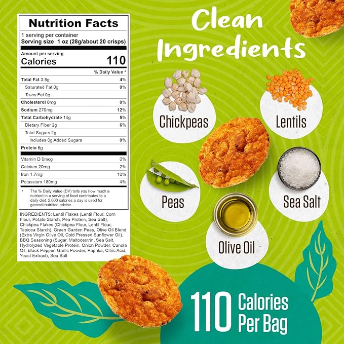 PeaKaPop Veggie Chips ??Plant-Based, Healthy Veggie Crisps with Pea, Lentil & Chickpea Protein ??Vegan, Gluten-Free, Popped Chips ??Snack Size for Kids & Adults ??1 oz Bags (15-Pack) ??BBQ