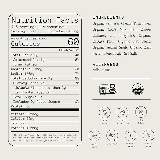 Julian Bakery® Organic Seed Crackers - Parmesan 4oz | Gluten Free and Organic Certified | Grain Free | Low Carb (3PACK)