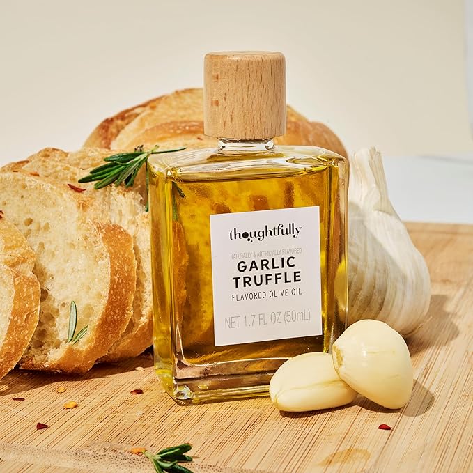 Thoughtfully, Truffle Oil Trio, Includes Classic, Garlic, and Chili Truffle Infused Olive Oil in 1.7 oz Glass Bottles, Set of 3
