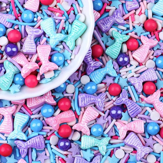 Mermaid Sprinkles for Cake Decorating, Mermaid, Jimmies, Confetti & Pearl Sugar Mix for Cupcakes, Ice cream, Cookies and Donuts Toppings