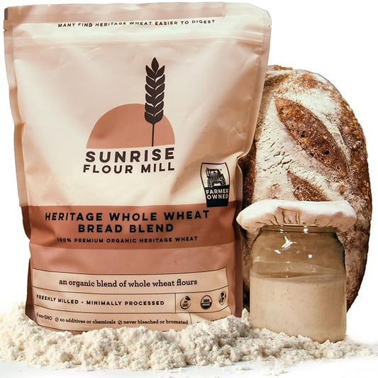 Sunrise Flour Mill Heritage Whole Wheat Bread Blend - 5 lb | USDA Organic All Purpose Flour Unbleached - Non-GMO, Kosher, Glyphosate Free, Ancient Grains, Bread Flour Organic.