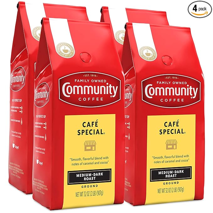 Community Coffee Cafì±?Special Blend Ground Coffee, Medium-Dark Roast, 32 Ounce Bag (Pack of 4)