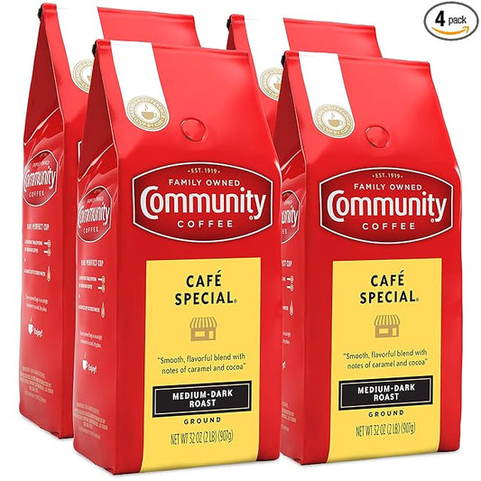 Community Coffee Cafì±?Special Blend Ground Coffee, Medium-Dark Roast, 32 Ounce Bag (Pack of 4)