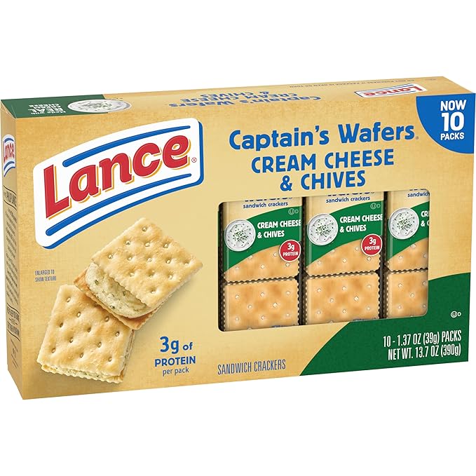 Lance Sandwich Crackers, Captain's Wafers Cream Cheese and Chives, 10 Packs, 6 Sandwiches Each