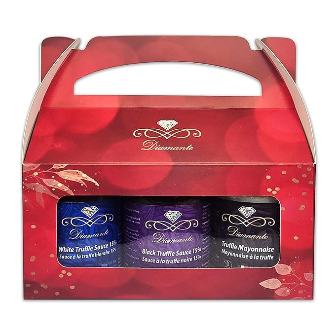 Diamante Italy Truffle Sauce Gift Box Set (3 jars x 90g), Including: 1pc of 15% White Truffle Sauce 90g, 1pc of Truffle Mayonnaise 90g, 100% Made in Italy