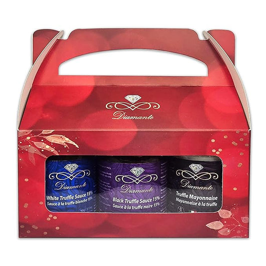 Diamante Italy Truffle Sauce Gift Box Set (3 jars x 90g), Including: 1pc of 15% White Truffle Sauce 90g, 1pc of Truffle Mayonnaise 90g, 100% Made in Italy