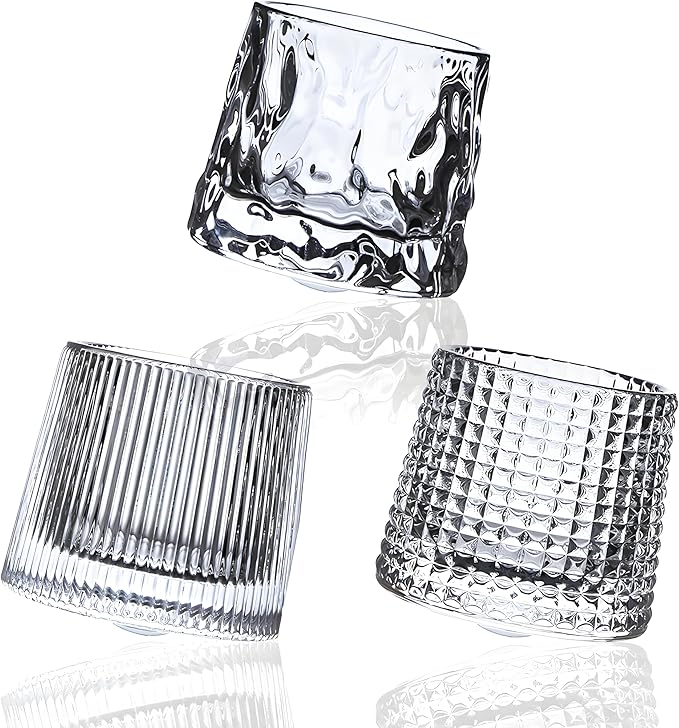 Crystal Whiskey Glasses 5 OZ Set of 3, Rotatable Old Fashioned Glasses, Tumbler Rocks Bar Glass for Drinking Bourbon, Scotch, Cocktails, Cognac竊늆mall Sizeç«?,<div>