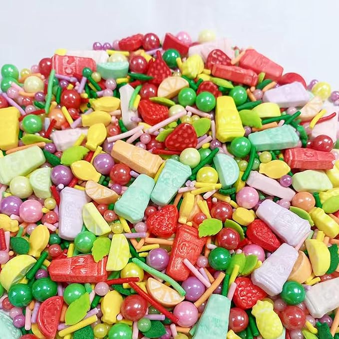 Sentovac Summer Fruit Sprinkle Edible Cake Decorating Watermelon Strawberry Orange Pineapple MIx Sprinkle for Cake Cupcake Topper Cookie Baking Decorations Party Birthday Supplies