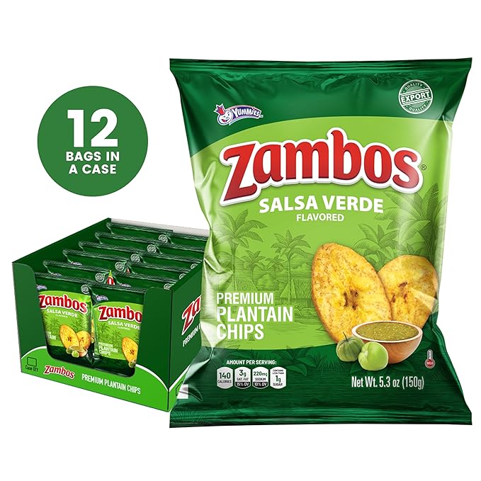 Zambos Plantain Chips Salsa Verde (Pack of 12)