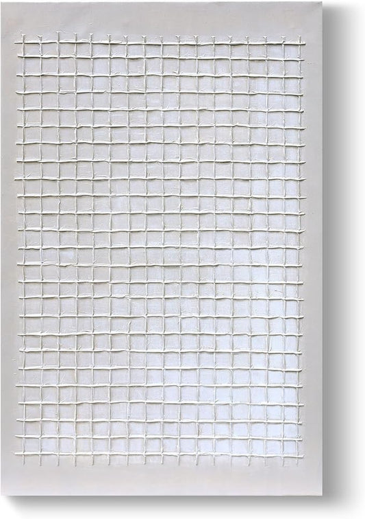 Artaanchuil Thick Texture Abstract Hand-Painted Oil Painting - Large Framed Wall Art 30x45 Inch Grey White Checked Vertical Artwork for Living Room Wall Decor