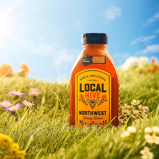 Local Hive Northwest Raw Unfiltered Honey – 16 oz, 100% Pure US Honey, Sourced from American Bees and Beekeepers - Natural Sweetener, Ideal for Tea, Baking, and Cooking