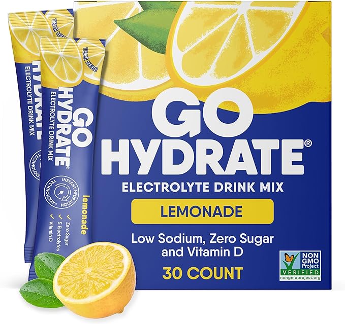 GoHydrate Instant Hydration Powder Packets - Low Sodium Electrolytes Drink Mix - Natural Hydration