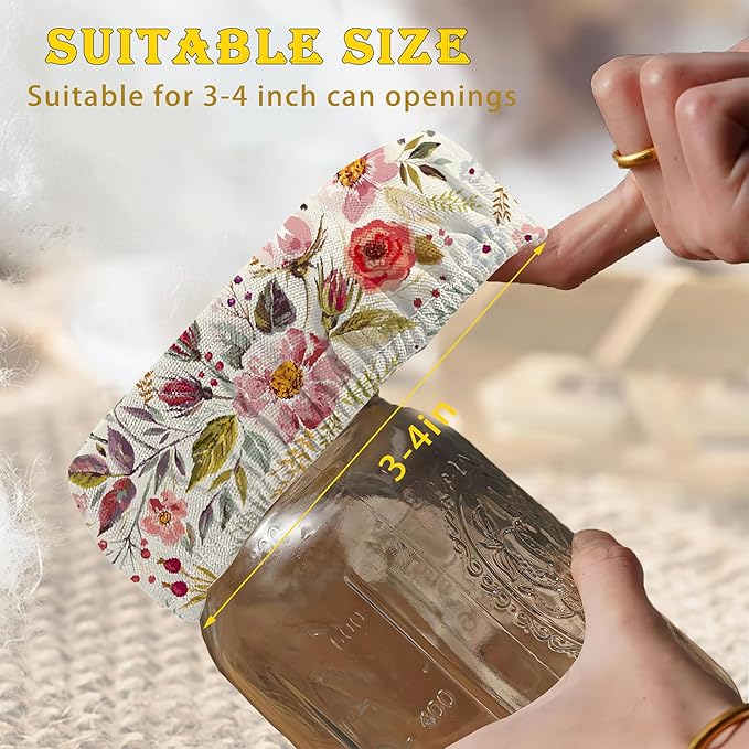 Vintage Romantic Floral Sourdough Starter Cloth Covers Jars, Or Kombucha Kefir Fermentation Cheese Fabric Lids, Fit Jars Mouth from 3-4 inch, 5 Pack